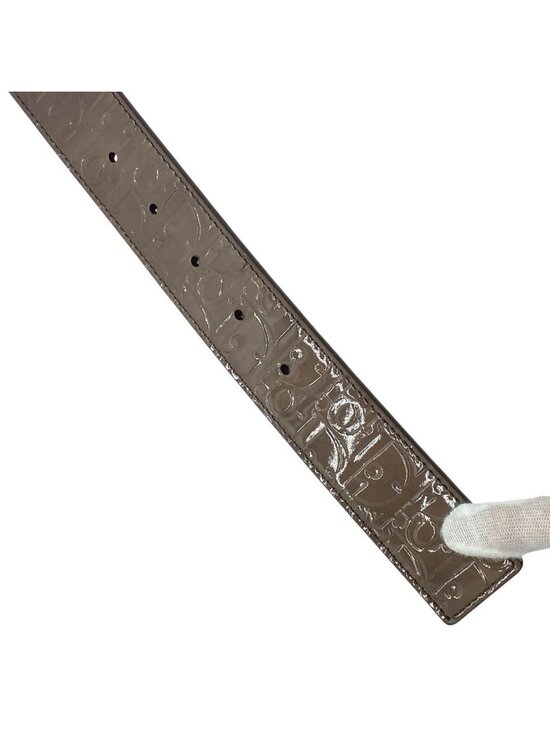 Dior Oblique Embossed Reversible Belt Enamel Patent Leather Brown Everyday